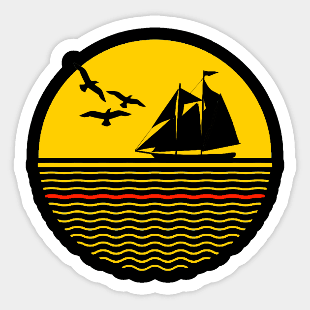 Tall Ship Sailing with Birds Sticker by Sailfaster Designs